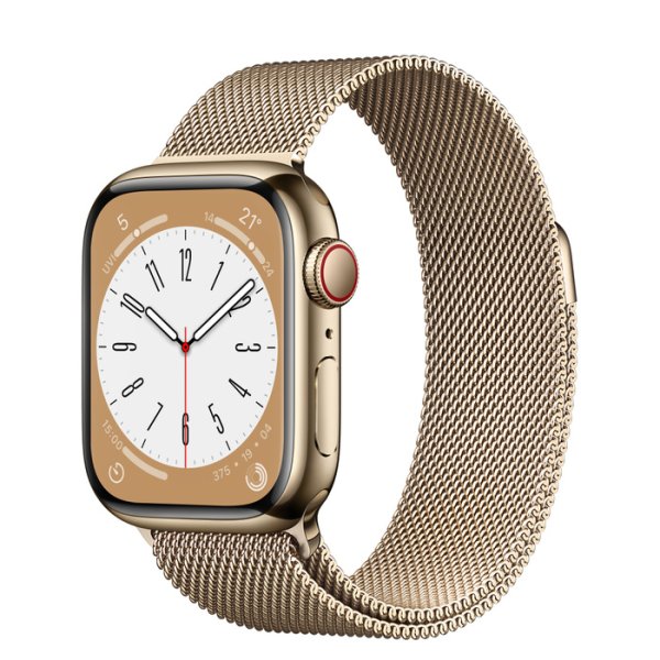 Apple Watch Series 8 GPS + Cellular, 41mm Edelstahlgehäuse Gold, Milanaise Armband Gold