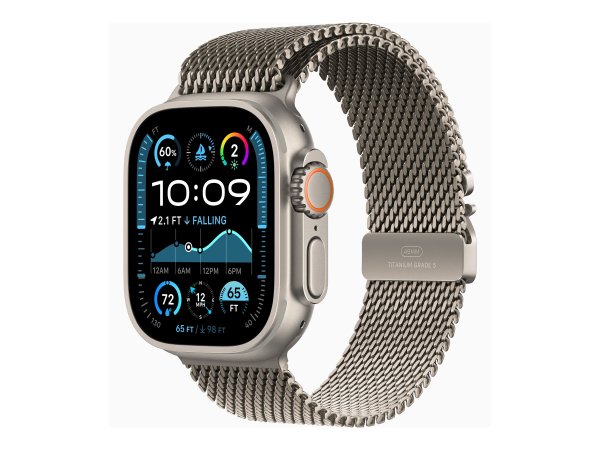 Apple Watch Ultra 2, GPS + Cellular, 49mm, Titangehäuse Natur, Milanaise Armband Natur, Medium (155-