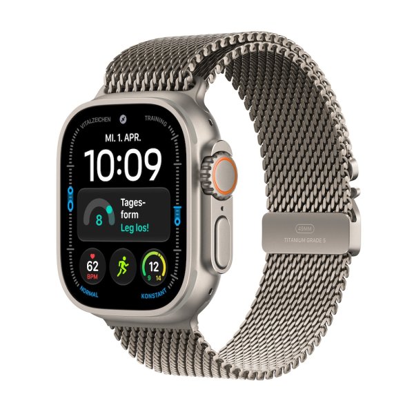 Apple Watch Ultra 4, GPS + Cellular, 49mm Titangehäuse Natur, Milanaise Armband Natur, Small (130-16