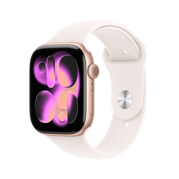 Apple Watch Series 11, GPS + Cellular, 46mm Aluminiumgehäuse Roségold, Sportarmband Blassrosa, S/M (