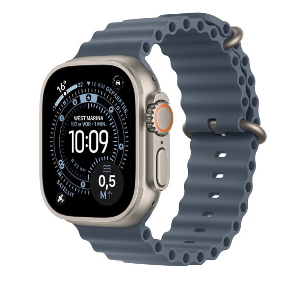 Apple Ocean Armband für Apple Watch 49mm, Maritimblau, Gehäusefarbe Natur, One Size (130-200 mm Umfa