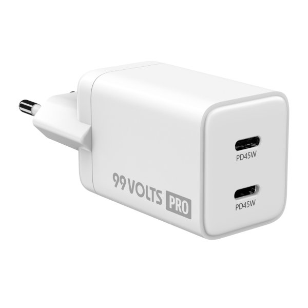 99VOLTS GaN PD Power Adapter, 45W, 2x USB-C, Weiß