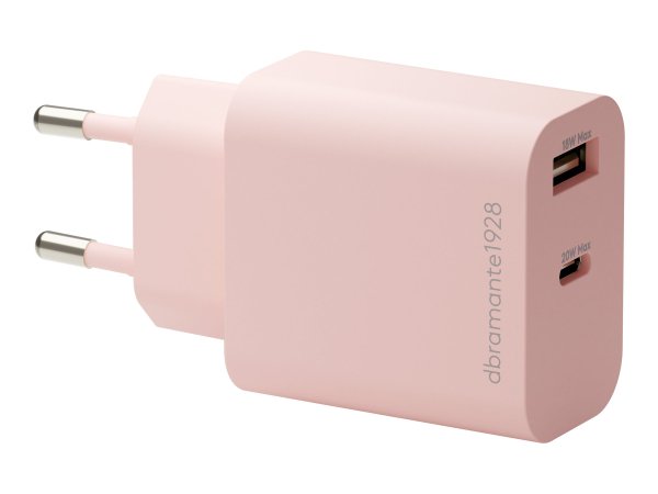 EU Wall Netzteil, USB-C 20 W + USB-A 18W Pink