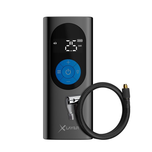 XLayer Mobiler Akkukompressor mit Powerbank-Funktion, 6000mAh, Schwarz