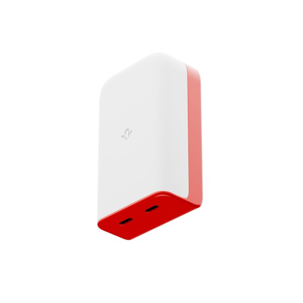 Twelve South PlugBug 50 (EU/UK), GaN Power Adapter mit Apple Find My, 50W, 2x USB-C, Weiß/Rot