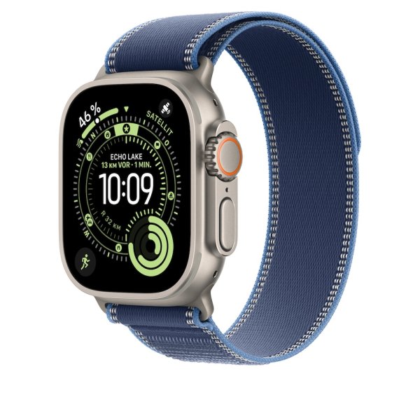 Apple Trail Loop Armband für Apple Watch 49mm, 49mm, Blau/Hellblau, Gehäusefarbe Natur, S/M (130-180