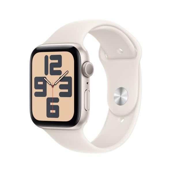 Apple Watch SE, GPS, 44mm Aluminuimgehäuse Polarstern, Sportarmband Polarstern, S/M (130-180 mm Umfa