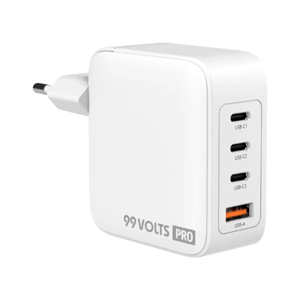 9VOLTS GaN PD Power Adapter, 100W, 3x USB-C/1x USB-A, Weiß