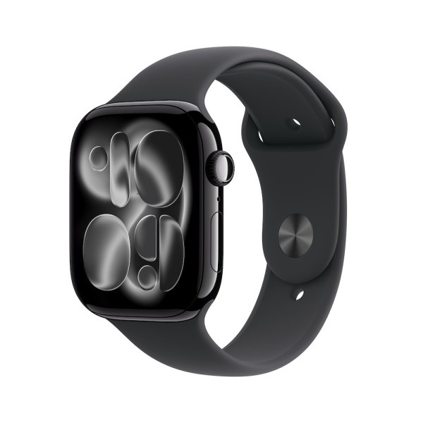 Apple Watch Series 11, GPS, 46mm Aluminiumgehäuse Diamantschwarz, Sportarmband Schwarz, S/M (130-180