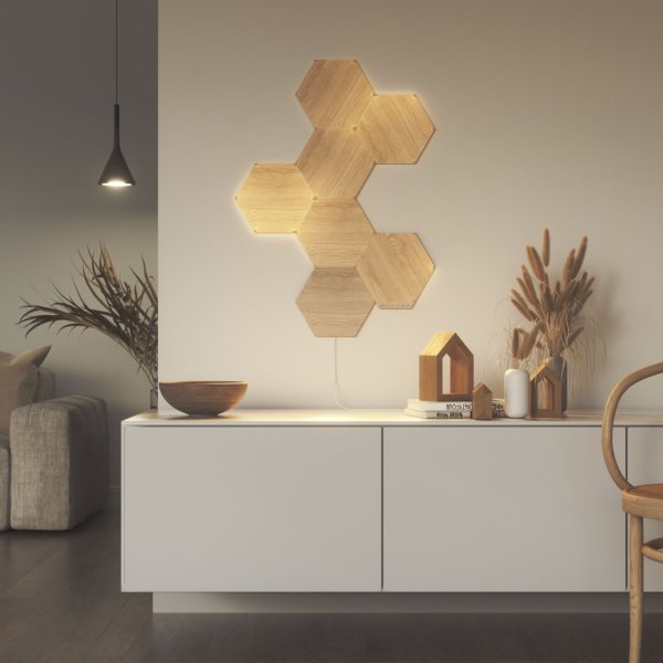 Nanoleaf Elements Wood Look Hexagons, Starter Kit (7er Pack)