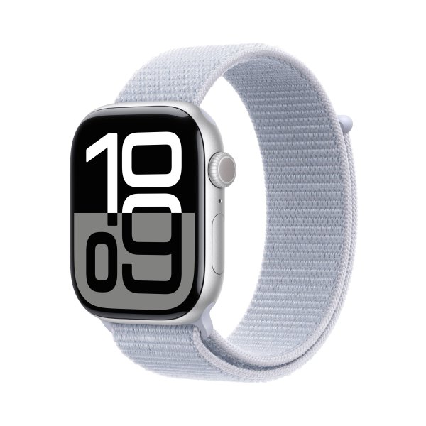 Apple Watch Series 10, GPS, 46mm Aluminuimgehäuse Silber,  Sport Loop Armband [Platzhalter3]