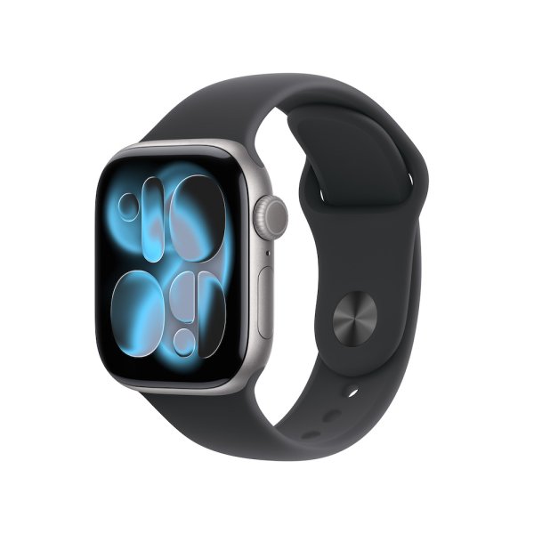 Apple Watch Series 11, [Platzhalter1] Aluminiumgehäuse Space Grau, Sportarmband Schwarz, [Platzhalte