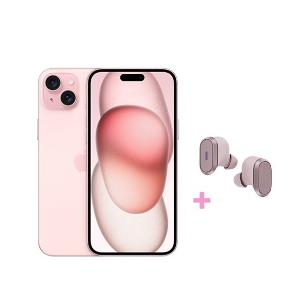 Bundle: Apple iPhone 15, 512GB, Rosé + Logitech Zone True Wireless, In-Ear Kopfhörer, ANC, Rosé